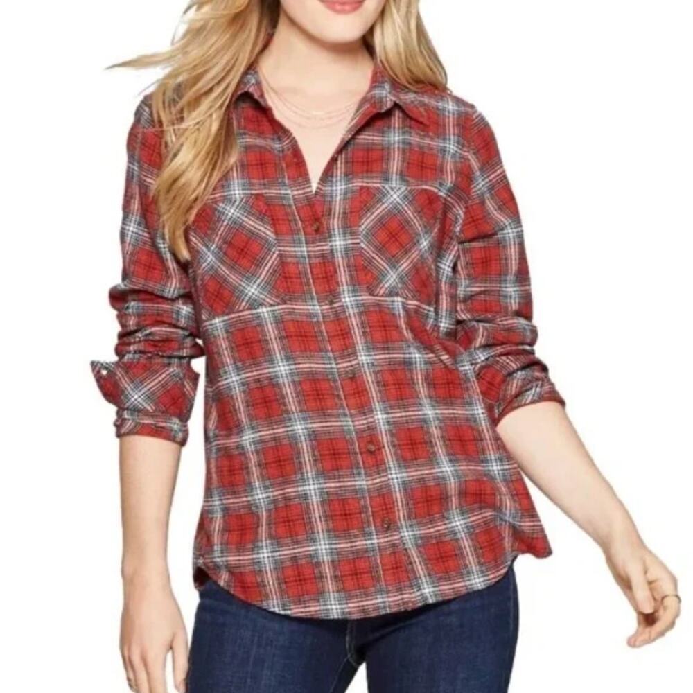 Universal Thread Plaid Flannel Shirt XL Red Blue Button Front Cotton